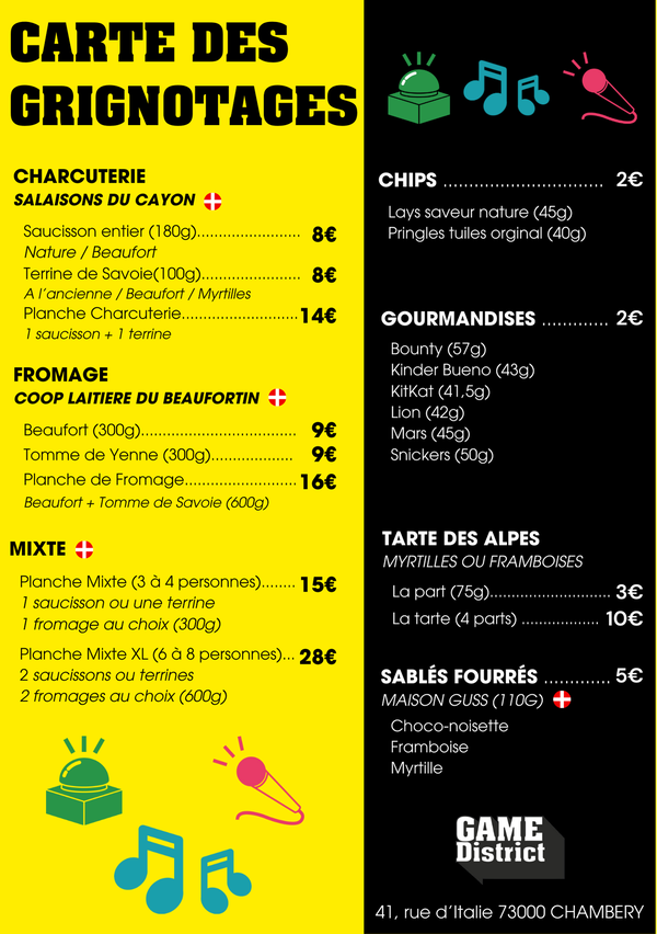 Bar : carte des grignotages