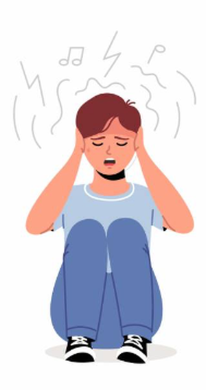 Jeune assis qui se prend la tête dans les mains