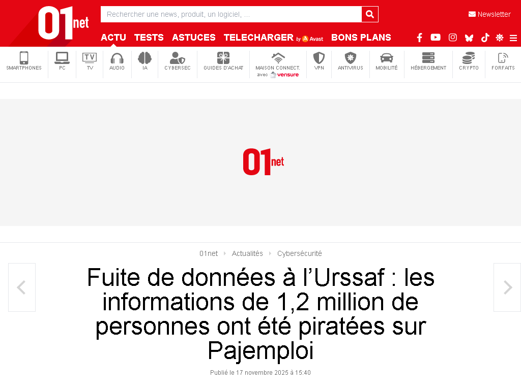 Impression écran de l'article de 01net