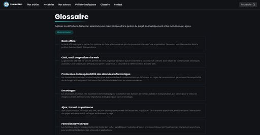 Yama Corp Page glossaire